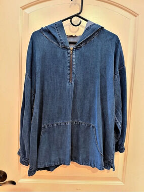 Soft Surroundings Nantucket Tencel Tunic with a Hood Blue Large EUC
